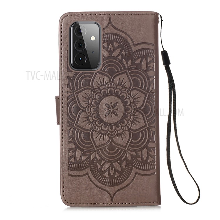 Imprinted Dream Catcher Flower Magnetic Leather Stand Case for Samsung Galaxy A72 5G - Grey-2