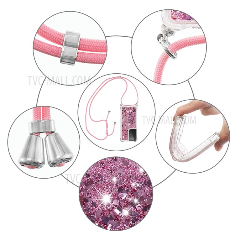 TPU Quicksand Design Phone Cover with Hanging Strap for Samsung Galaxy S21 Ultra - Rose Gold/Heart-5