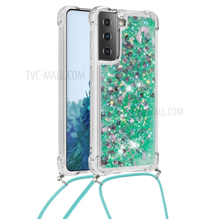 TPU Dynamic Quicksand Design Phone Cover with Hanging Strap for Samsung Galaxy S21+ 5G - Green-1