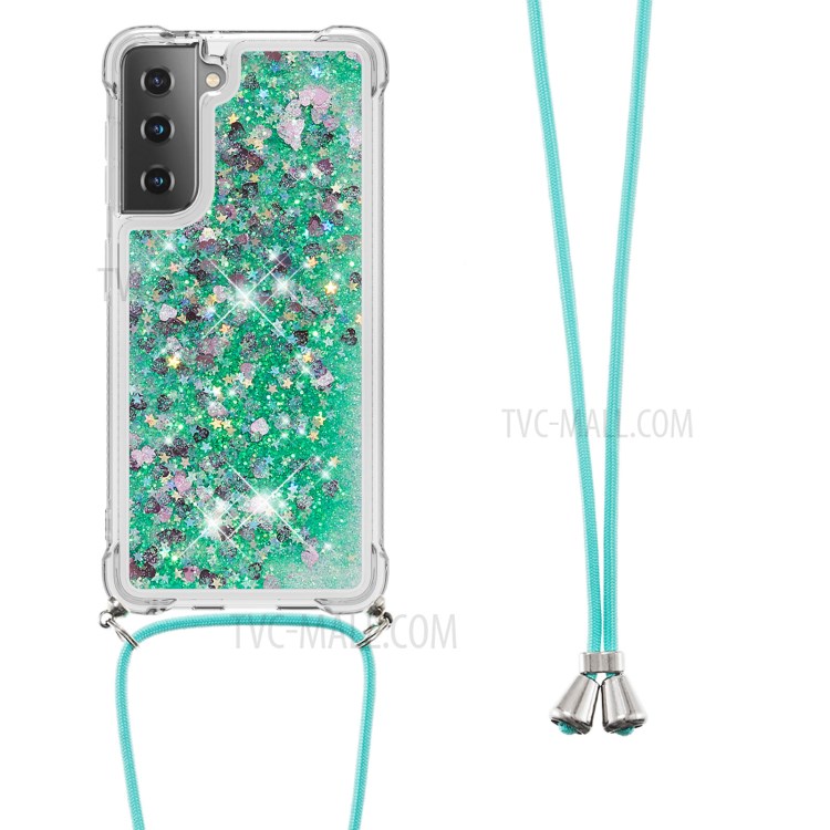 TPU Dynamic Quicksand Design Phone Cover with Hanging Strap for Samsung Galaxy S21+ 5G - Green-2