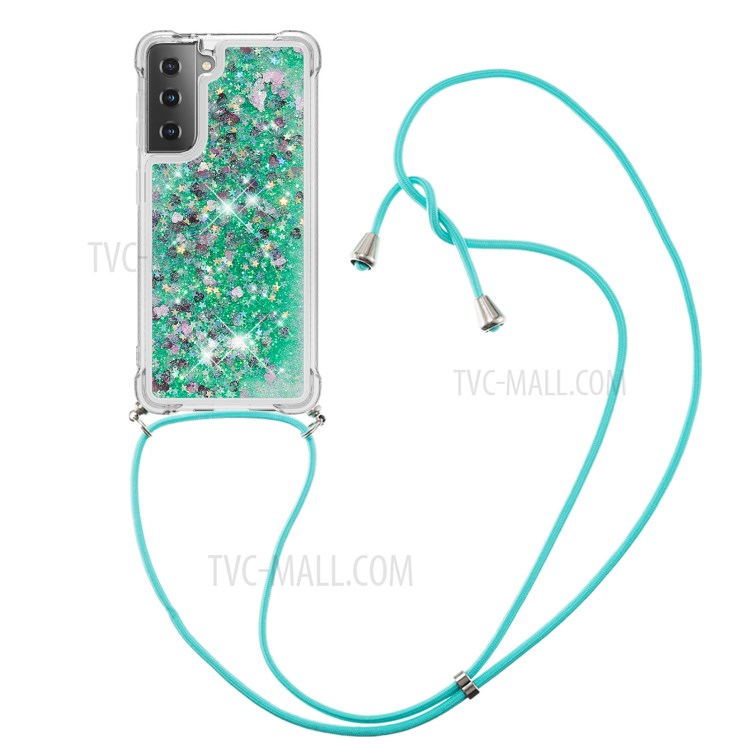 TPU Dynamic Quicksand Design Phone Cover with Hanging Strap for Samsung Galaxy S21+ 5G - Green-3