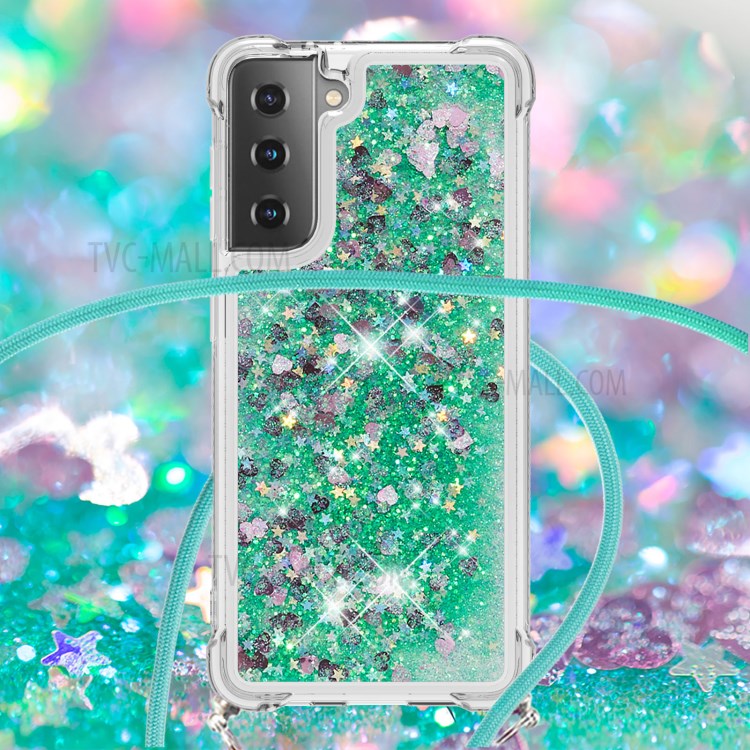 TPU Dynamic Quicksand Design Phone Cover with Hanging Strap for Samsung Galaxy S21+ 5G - Green-4