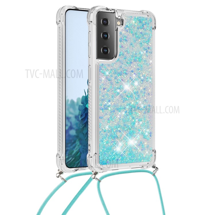 TPU Dynamic Quicksand Design Phone Cover with Hanging Strap for Samsung Galaxy S21+ - Baby Blue-1
