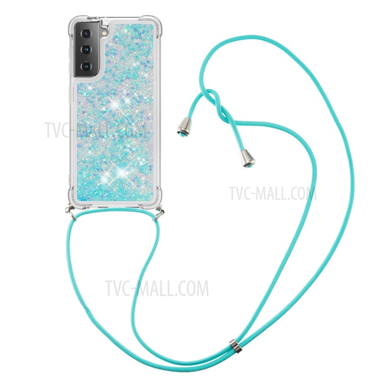 TPU Dynamic Quicksand Design Phone Cover with Hanging Strap for Samsung Galaxy S21+ - Baby Blue-3