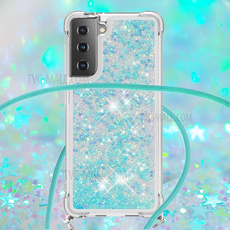TPU Dynamic Quicksand Design Phone Cover with Hanging Strap for Samsung Galaxy S21+ - Baby Blue-4