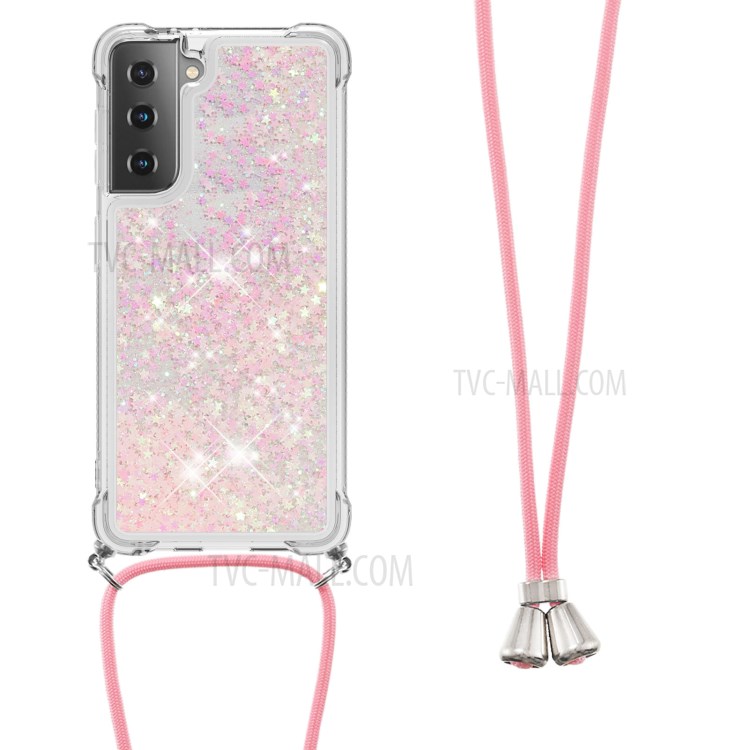 TPU Dynamic Quicksand Design Phone Cover with Hanging Strap for Samsung Galaxy S21+ 5G - Pink-2