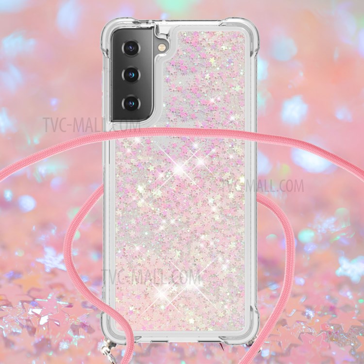 TPU Dynamic Quicksand Design Phone Cover with Hanging Strap for Samsung Galaxy S21+ 5G - Pink-4