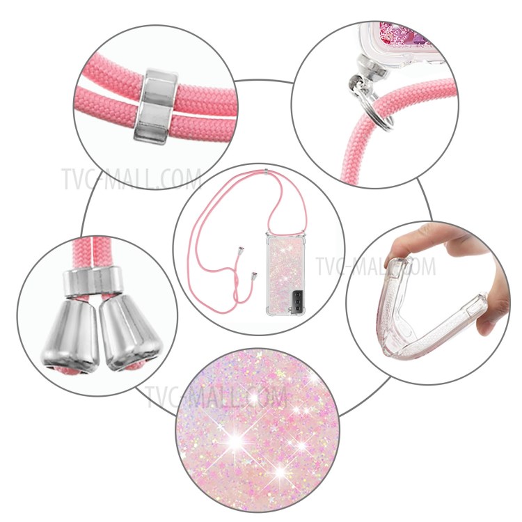 TPU Dynamic Quicksand Design Phone Cover with Hanging Strap for Samsung Galaxy S21+ 5G - Pink-5