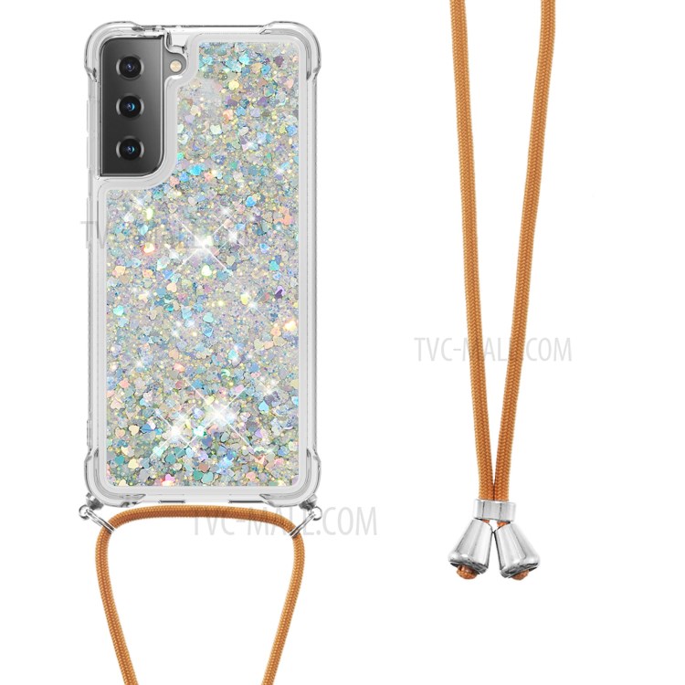 TPU Dynamic Quicksand Design Phone Cover with Hanging Strap for Samsung Galaxy S21+ 5G - Light Green-2