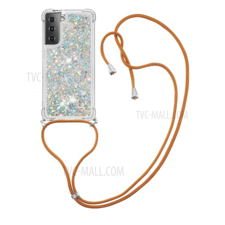 TPU Dynamic Quicksand Design Phone Cover with Hanging Strap for Samsung Galaxy S21+ 5G - Light Green-3
