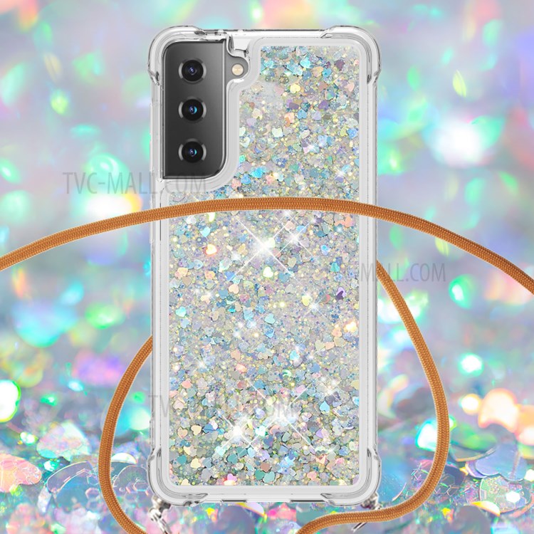TPU Dynamic Quicksand Design Phone Cover with Hanging Strap for Samsung Galaxy S21+ 5G - Light Green-4