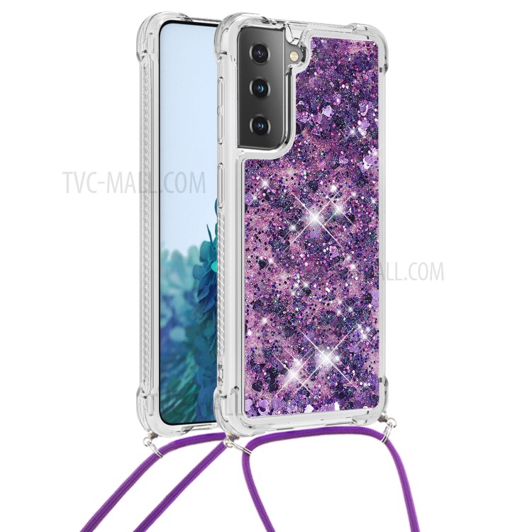 TPU Dynamic Quicksand Design Phone Cover with Hanging Strap for Samsung Galaxy S21+ - Purple-1