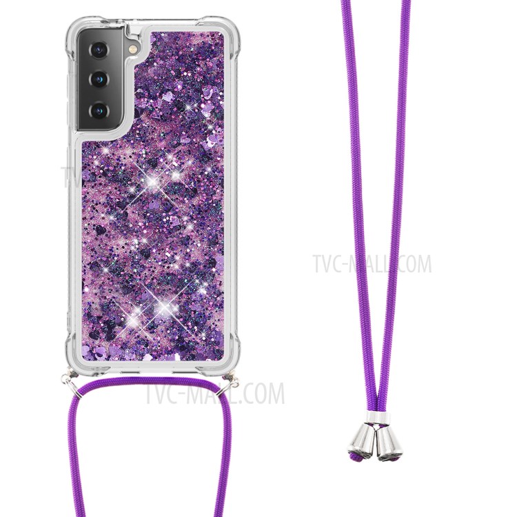 TPU Dynamic Quicksand Design Phone Cover with Hanging Strap for Samsung Galaxy S21+ - Purple-2