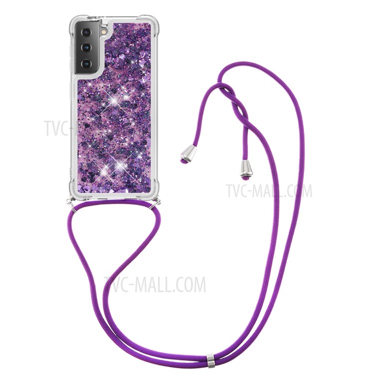 TPU Dynamic Quicksand Design Phone Cover with Hanging Strap for Samsung Galaxy S21+ - Purple-3