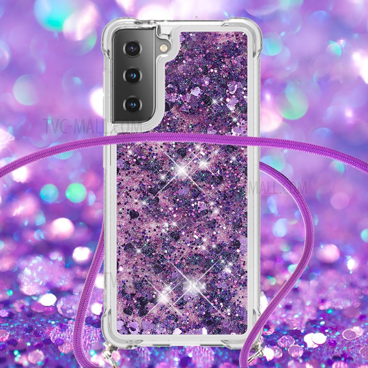 TPU Dynamic Quicksand Design Phone Cover with Hanging Strap for Samsung Galaxy S21+ - Purple-4