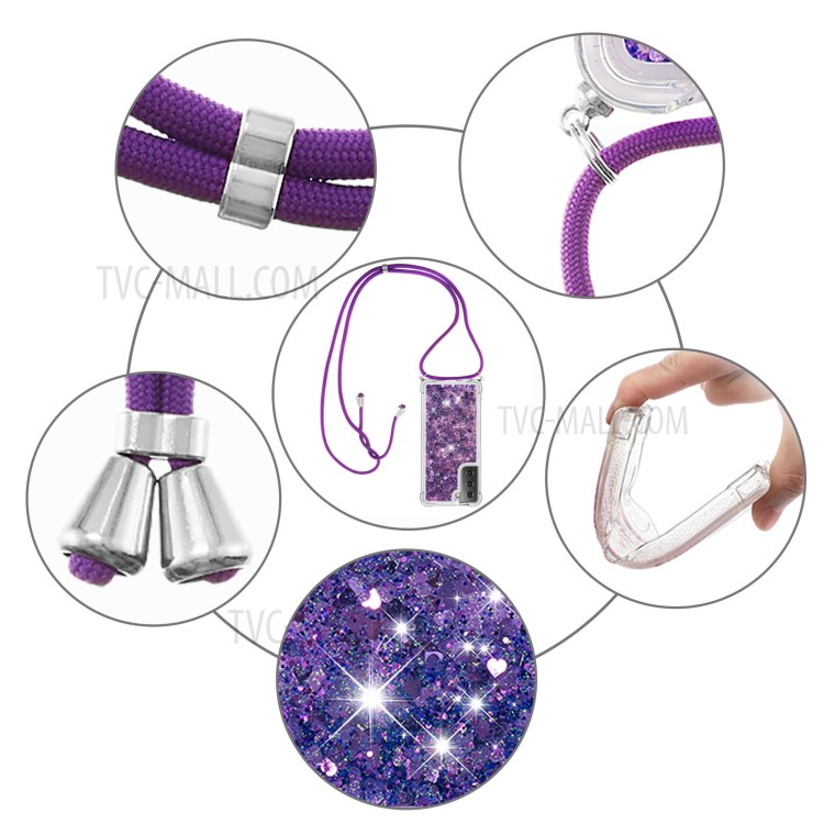 TPU Dynamic Quicksand Design Phone Cover with Hanging Strap for Samsung Galaxy S21+ - Purple-5