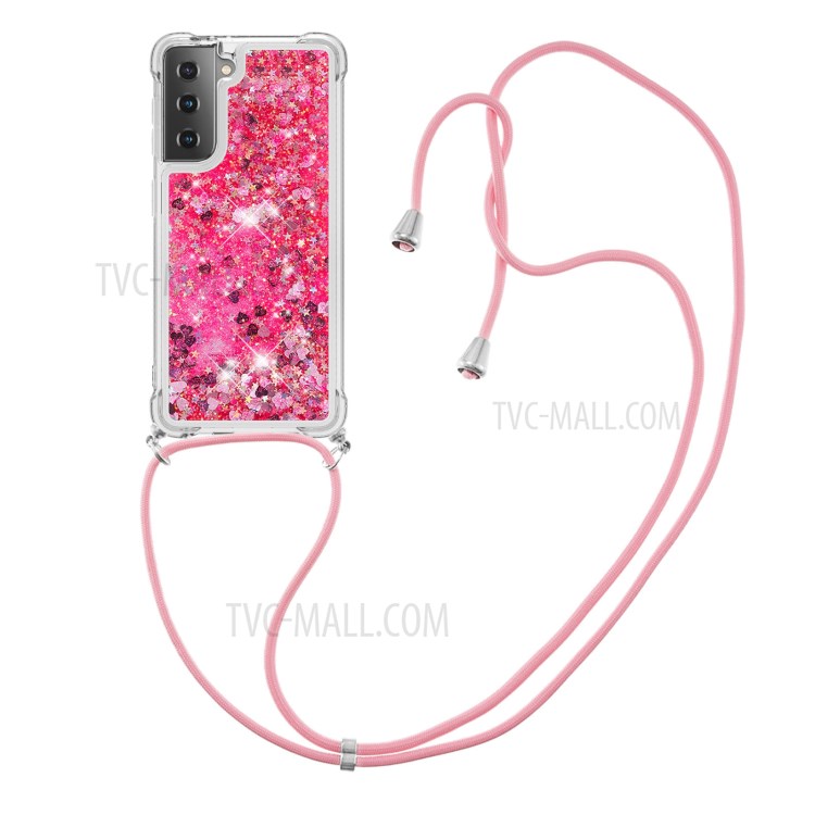 TPU Quicksand Design Phone Shell Cover with Lanyard for Samsung Galaxy S21 5G - Rose-3