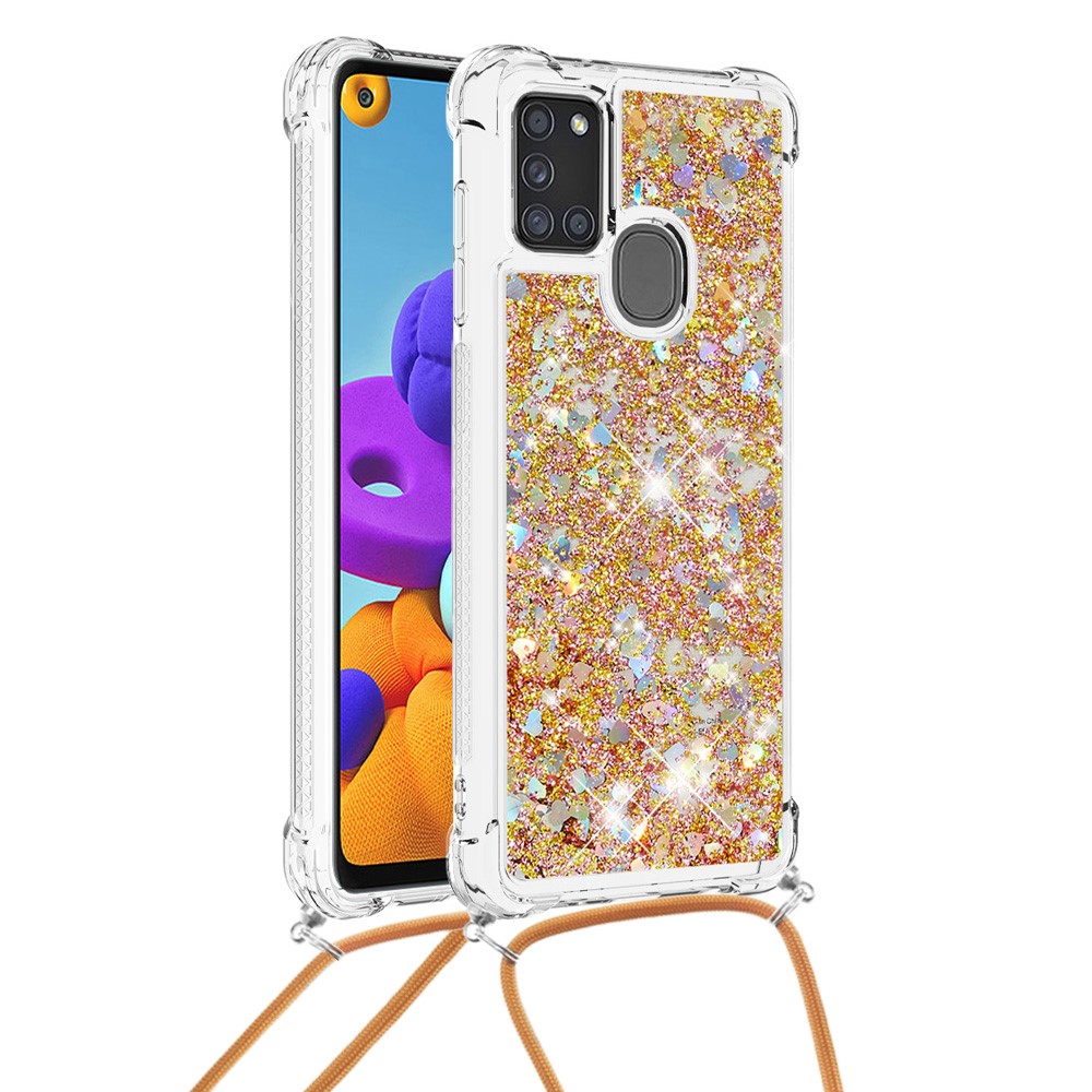 TPU Quicksand Design Phone Protective Cover with Lanyard for Samsung Galaxy A21s - Brown-1