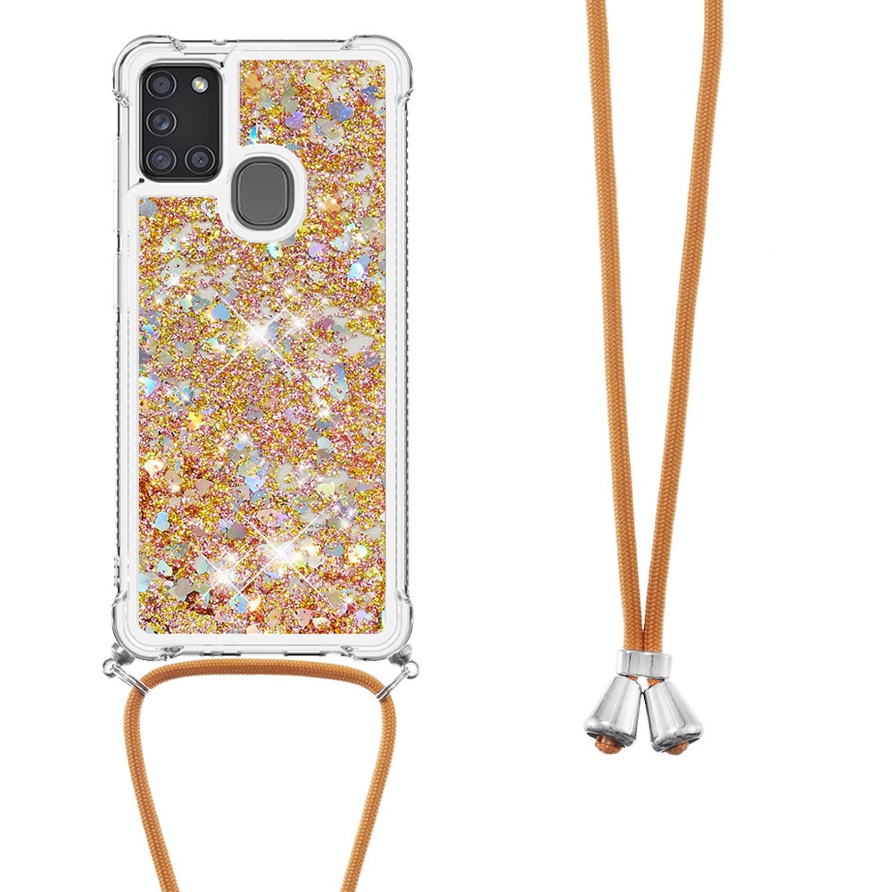 TPU Quicksand Design Phone Protective Cover with Lanyard for Samsung Galaxy A21s - Brown-2