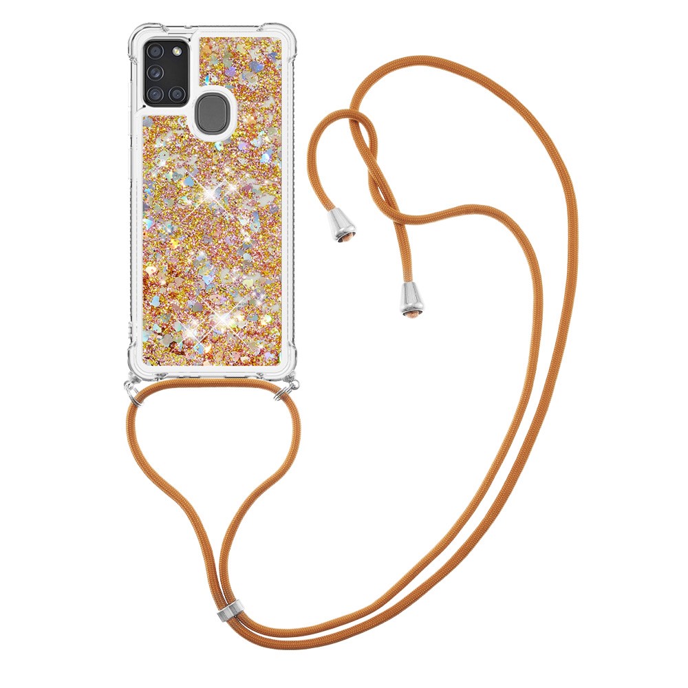 TPU Quicksand Design Phone Protective Cover with Lanyard for Samsung Galaxy A21s - Brown-3