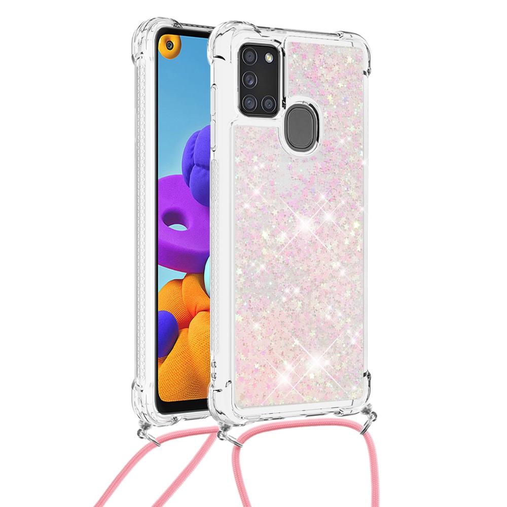 TPU Quicksand Design Phone Protective Cover with Lanyard for Samsung Galaxy A21s - Pink-1