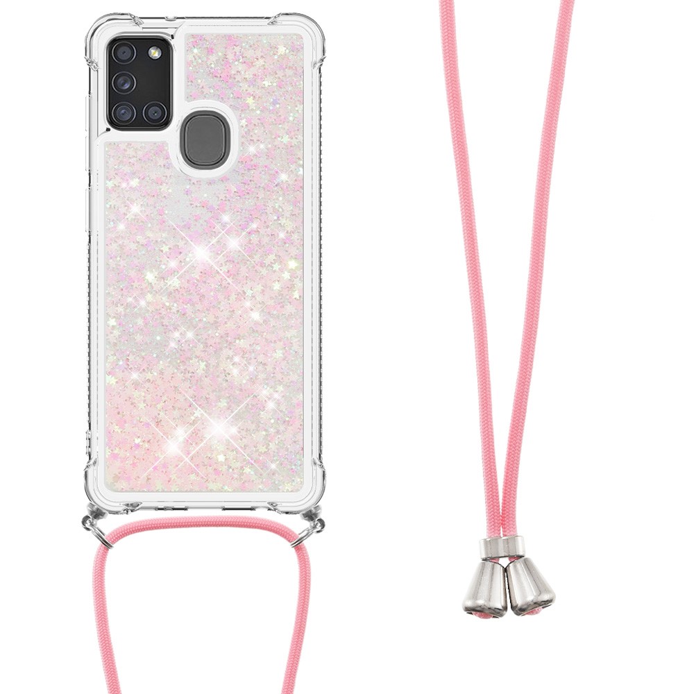 TPU Quicksand Design Phone Protective Cover with Lanyard for Samsung Galaxy A21s - Pink-2