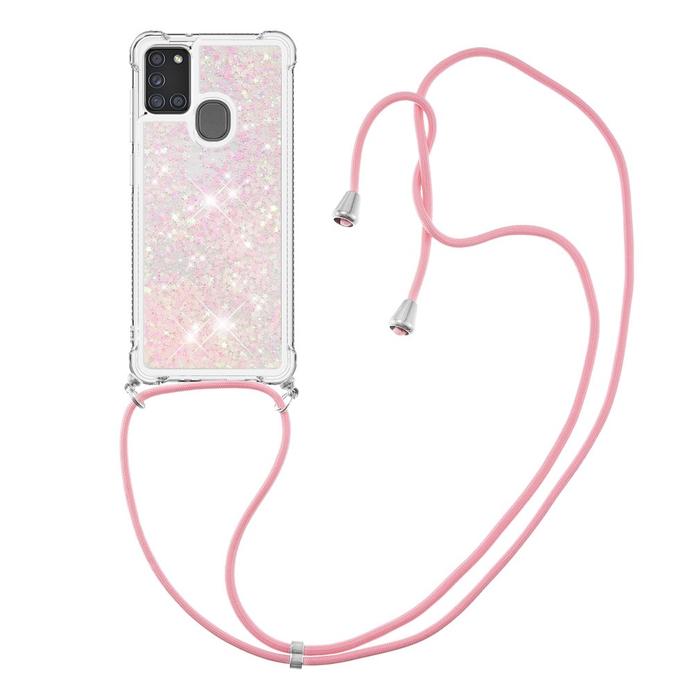TPU Quicksand Design Phone Protective Cover with Lanyard for Samsung Galaxy A21s - Pink-3