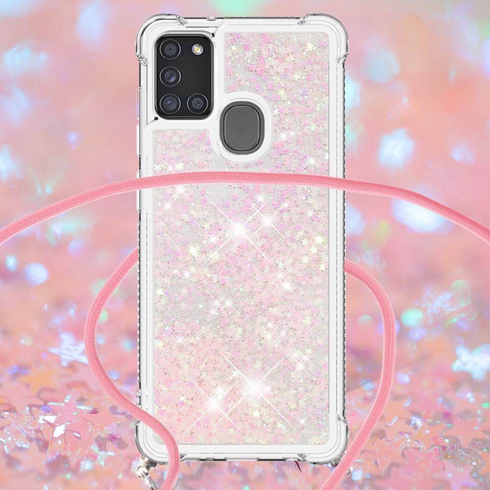 TPU Quicksand Design Phone Protective Cover with Lanyard for Samsung Galaxy A21s - Pink-4