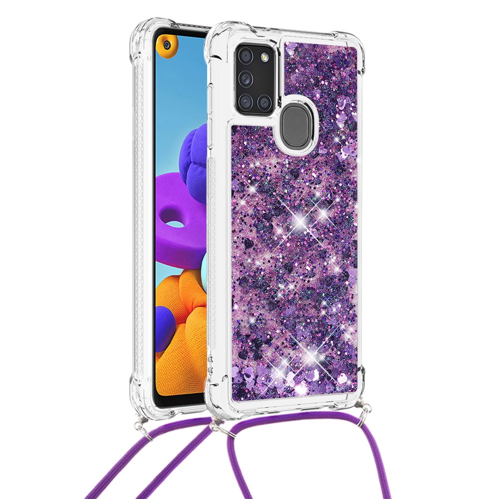 TPU Quicksand Design Phone Protective Cover with Lanyard for Samsung Galaxy A21s - Purple-1