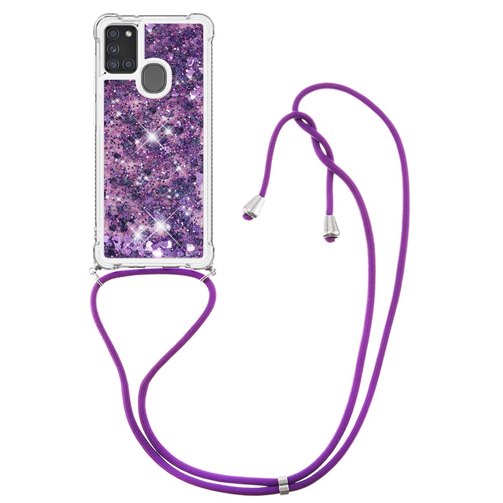 TPU Quicksand Design Phone Protective Cover with Lanyard for Samsung Galaxy A21s - Purple-3