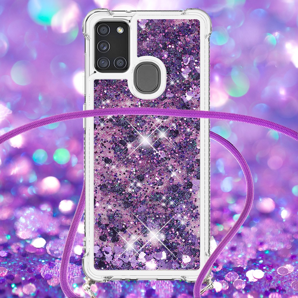 TPU Quicksand Design Phone Protective Cover with Lanyard for Samsung Galaxy A21s - Purple-4
