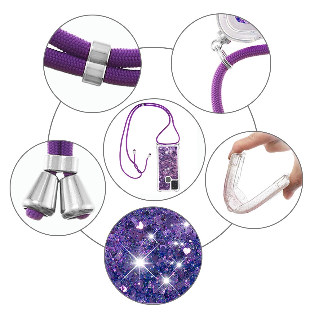 TPU Quicksand Design Phone Protective Cover with Lanyard for Samsung Galaxy A21s - Purple-5