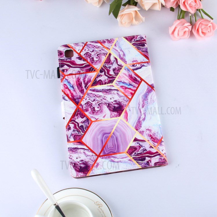 Marble Splicing Pattern Stand Magnetic Clasp Tablet Case with Card Holder for Samsung Galaxy Tab A7 10.4 (2020) T500/T505 - Red/White-10
