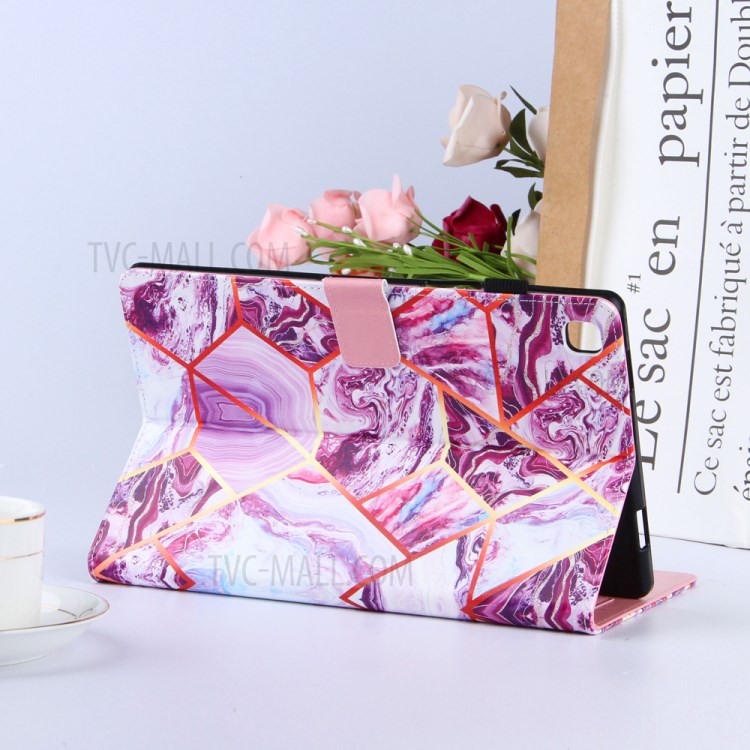 Marble Splicing Pattern Stand Magnetic Clasp Tablet Case with Card Holder for Samsung Galaxy Tab A7 10.4 (2020) T500/T505 - Red/White-9