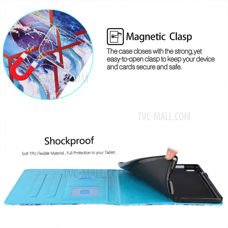 Marble Splicing Pattern Stand Magnetic Clasp Tablet Case with Card Holder for Samsung Galaxy Tab A7 10.4 (2020) T500/T505 - Blue/Green/Purple-8