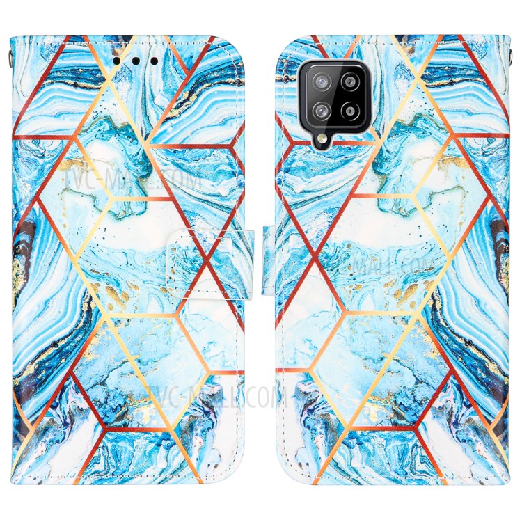 Double-sided Magnetic Wallet Stand TPU + PU Leather Case with Splicing Marble Pattern for Samsung Galaxy A42 5G - Sky Blue-3