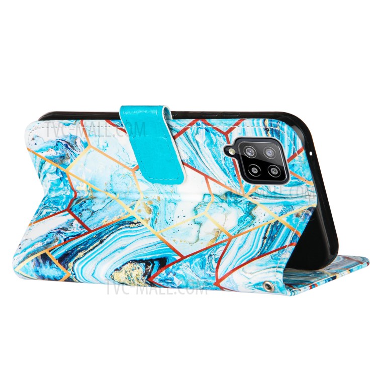 Double-sided Magnetic Wallet Stand TPU + PU Leather Case with Splicing Marble Pattern for Samsung Galaxy A42 5G - Sky Blue-4