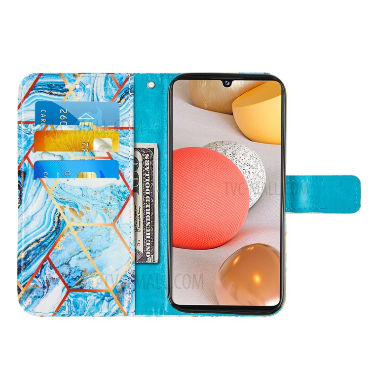Double-sided Magnetic Wallet Stand TPU + PU Leather Case with Splicing Marble Pattern for Samsung Galaxy A42 5G - Sky Blue-5