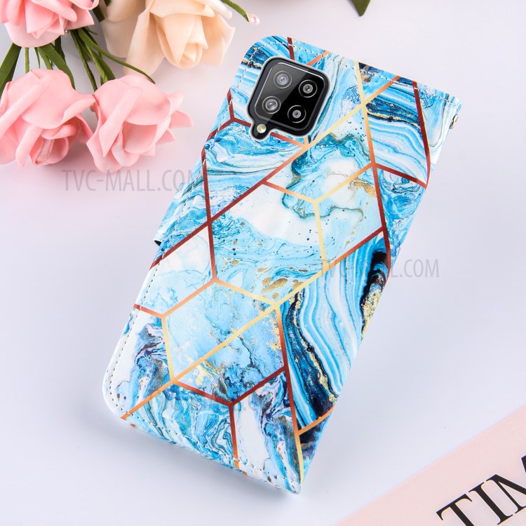 Double-sided Magnetic Wallet Stand TPU + PU Leather Case with Splicing Marble Pattern for Samsung Galaxy A42 5G - Sky Blue-9