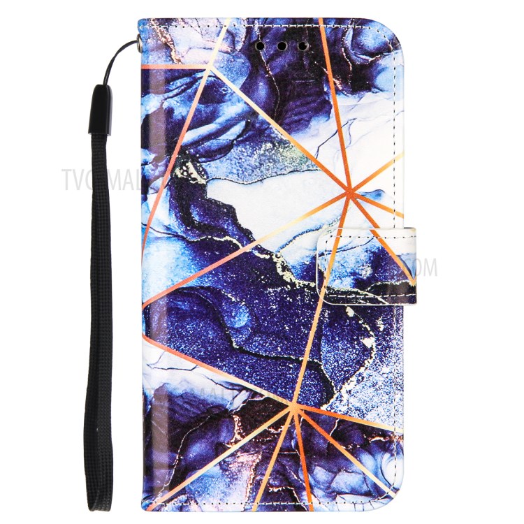 Double-sided Magnetic Wallet Stand TPU + PU Leather Case with Splicing Marble Pattern for Samsung Galaxy A42 5G - Dark Blue-2