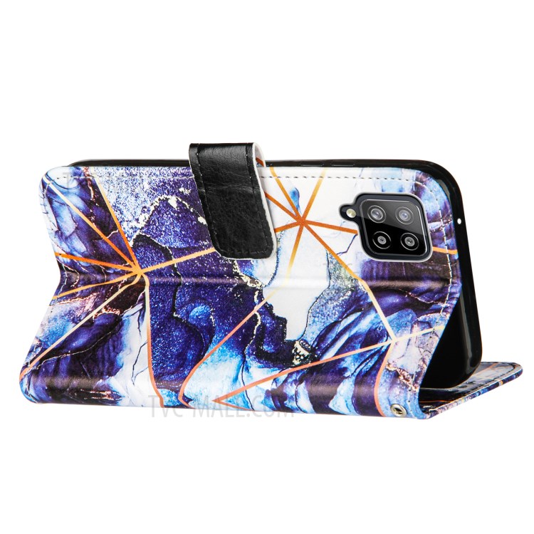 Double-sided Magnetic Wallet Stand TPU + PU Leather Case with Splicing Marble Pattern for Samsung Galaxy A42 5G - Dark Blue-4