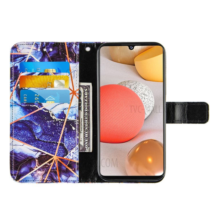 Double-sided Magnetic Wallet Stand TPU + PU Leather Case with Splicing Marble Pattern for Samsung Galaxy A42 5G - Dark Blue-5