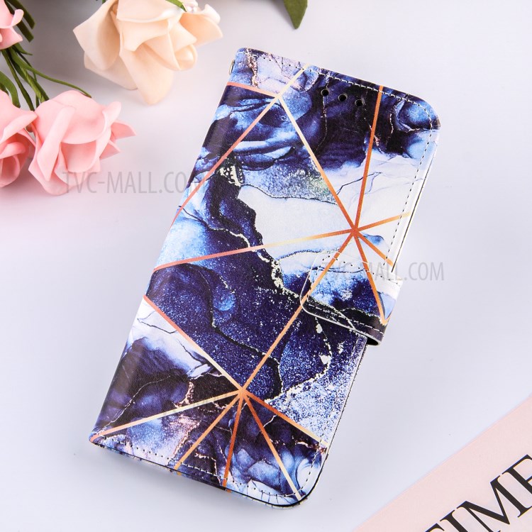 Double-sided Magnetic Wallet Stand TPU + PU Leather Case with Splicing Marble Pattern for Samsung Galaxy A42 5G - Dark Blue-7