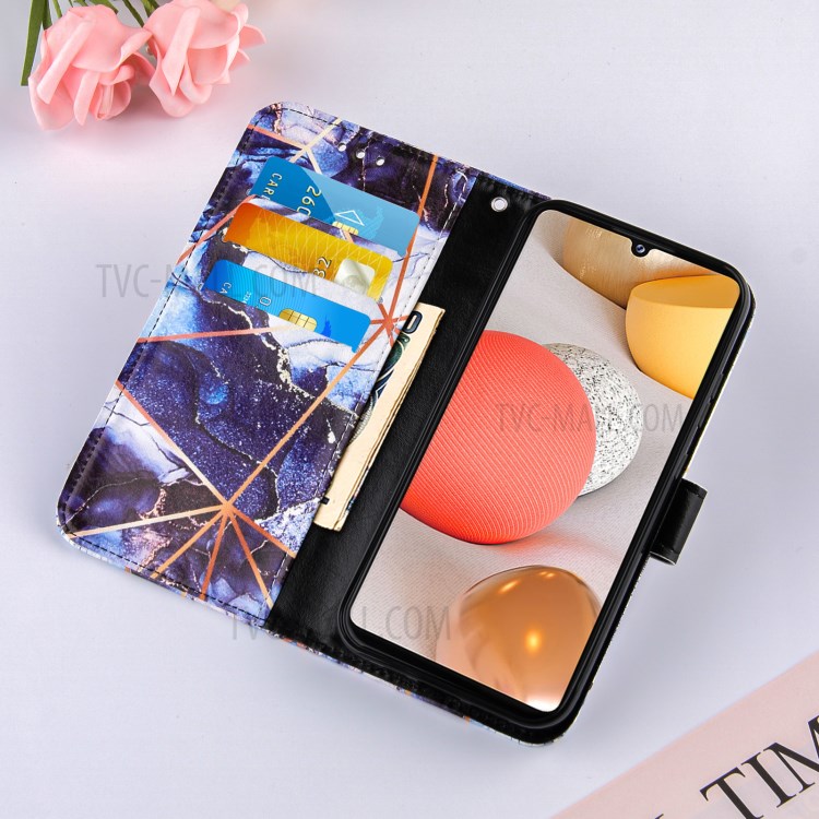 Double-sided Magnetic Wallet Stand TPU + PU Leather Case with Splicing Marble Pattern for Samsung Galaxy A42 5G - Dark Blue-8