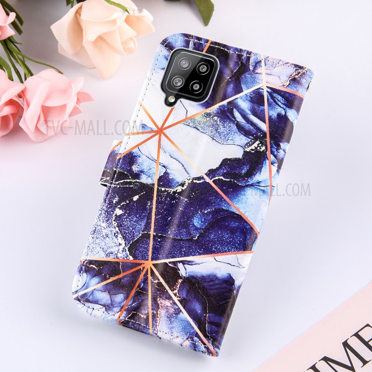 Double-sided Magnetic Wallet Stand TPU + PU Leather Case with Splicing Marble Pattern for Samsung Galaxy A42 5G - Dark Blue-9