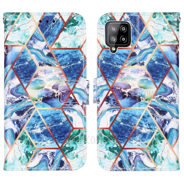 Double-sided Magnetic Wallet Stand TPU + PU Leather Case with Splicing Marble Pattern for Samsung Galaxy A42 5G - Blue-3