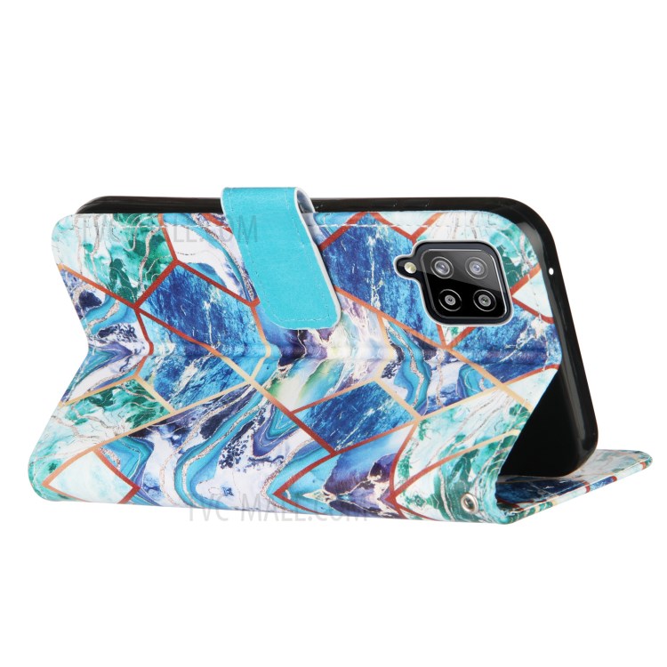 Double-sided Magnetic Wallet Stand TPU + PU Leather Case with Splicing Marble Pattern for Samsung Galaxy A42 5G - Blue-4