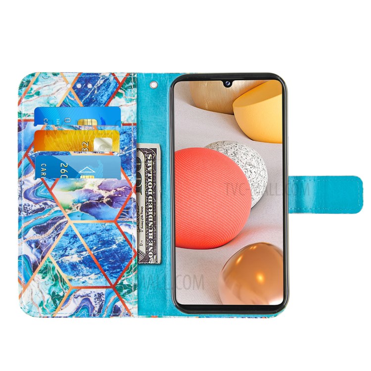 Double-sided Magnetic Wallet Stand TPU + PU Leather Case with Splicing Marble Pattern for Samsung Galaxy A42 5G - Blue-5
