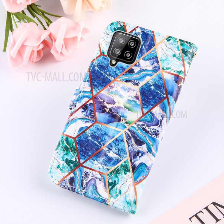 Double-sided Magnetic Wallet Stand TPU + PU Leather Case with Splicing Marble Pattern for Samsung Galaxy A42 5G - Blue-9