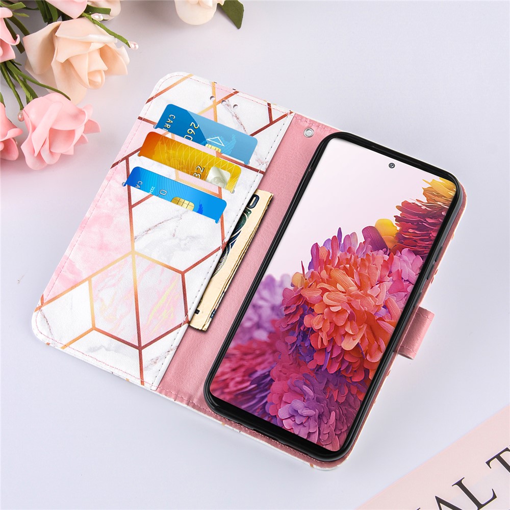 Full Protection Wallet Stand TPU + PU Leather Cover with Splicing Marble Pattern for Samsung Galaxy S20 FE/S20 FE 5G - Pink-8